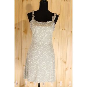 $50 Mint Green Polka Dot DRESS Linen-Blend Summer Casual Sundress‎ Strappy Small